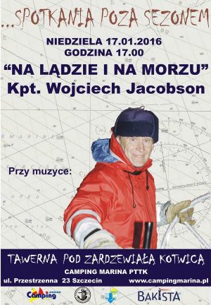 Plakat reklamujący spotkanie z kapitanem Wojtkiem Jacobsonem