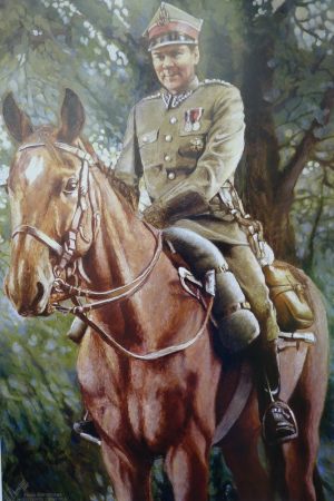 Obraz: Lech Pieczyński na koniu w mundurze ułana